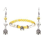 Schmuckset Armband und Ohrringe Citrin und Bergkristall mit Buddha