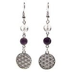 Ohrringe aus Amethyst und Bergkristall mit Blume des Lebens