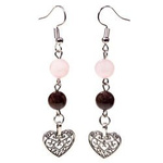 Earrings Garnet and Rose Quartz with Hearts