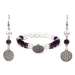 Schmuckset Armband Ohrringe Amethyst Bergkristall Blume des Lebens