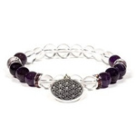 Armband aus Amethyst und Bergkristall mit Blume des Lebens