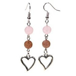 Earrings Rose Quartz and Strawberry Quartz z with Heart