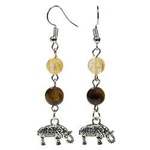 Earrings Tiger Eye and Rutilated Quartz with Elephant