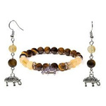 Bracelet and Earrings made of Tiger's Eye and Rutile Quartz