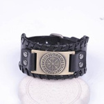 Schwarzes Lederarmband - Antike Bronze