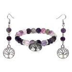 Bracelet and Earrings made of Amethyst and Fluorite with Tree of Life